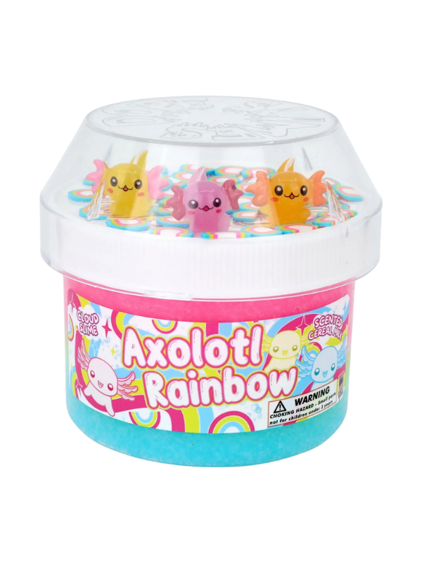 Axolotl rainbow themed cloud textured slime with charms