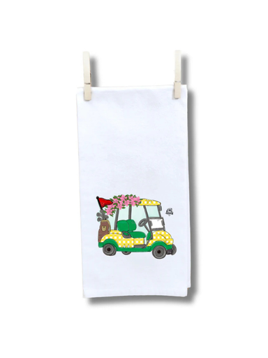 yellow golf cart tea towel