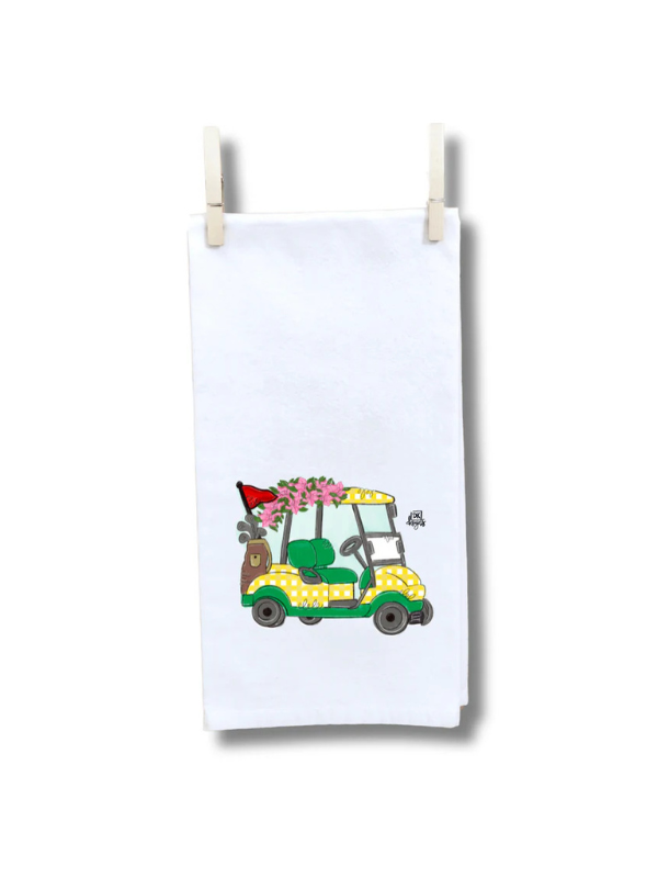 yellow golf cart tea towel