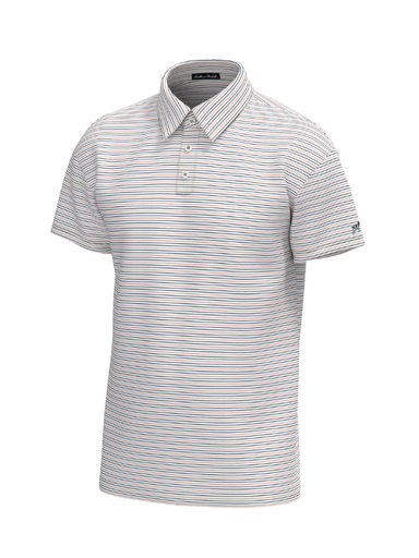 orange and blue stripe polo