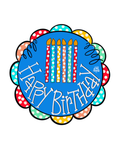 A colorful happy birthday velcro attachment for DK Designs door hanger
