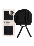 A black satin bonnet with an adjustable tie by kitsch