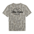 Camo tee with Blue colllar dollar wrote on the back