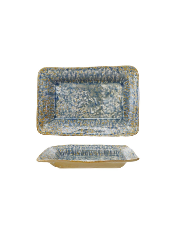 Blue Reactive Crackle Glaze Stoneware Serving Dish dishwasher safe