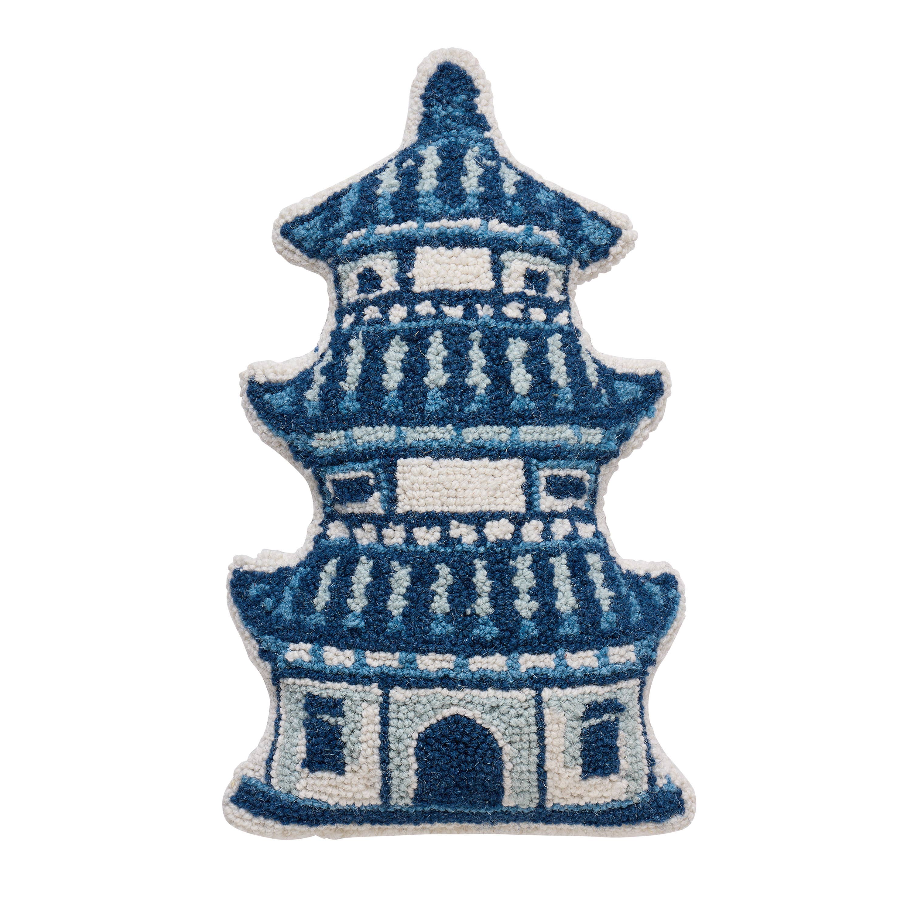 Blue and Cream Shaped Pagoda Hook throw Pillow 