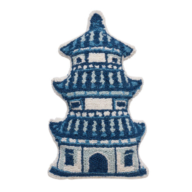 Blue and Cream Shaped Pagoda Hook throw Pillow 