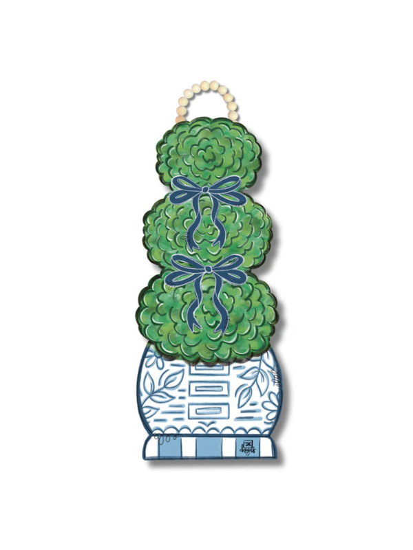 Blue and White Topiary Door Hanger 