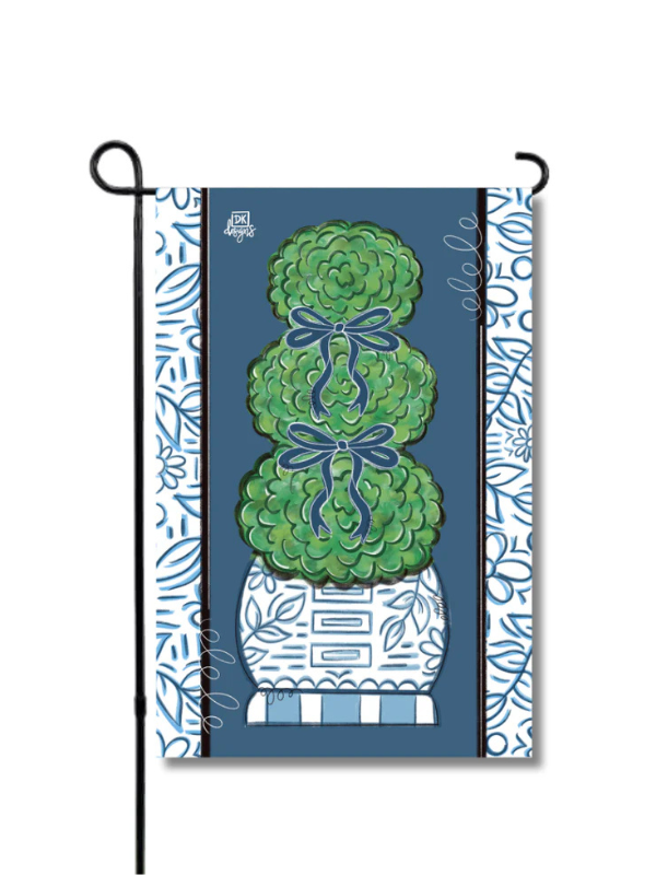 topiary blue and white garden flag