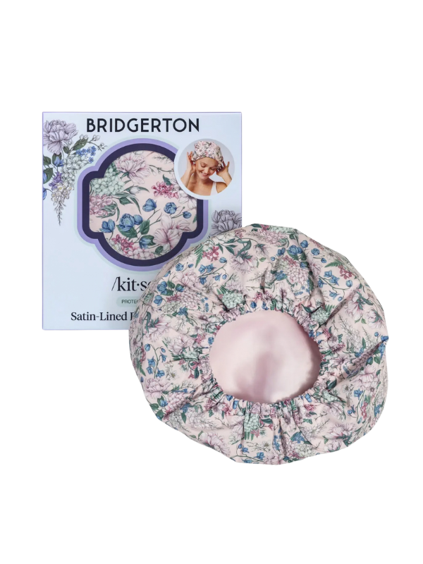 Bridgerton x Kitsch pastel floral satin lined shower cap