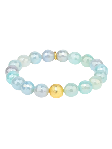 Seafoam blue stretchy bracelet with a gold bead