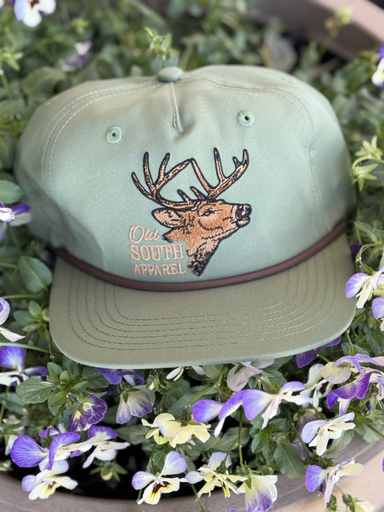 buck head on moss green trucker hat
