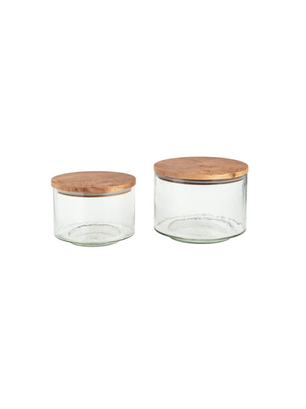 glass canisters with wood lids 
