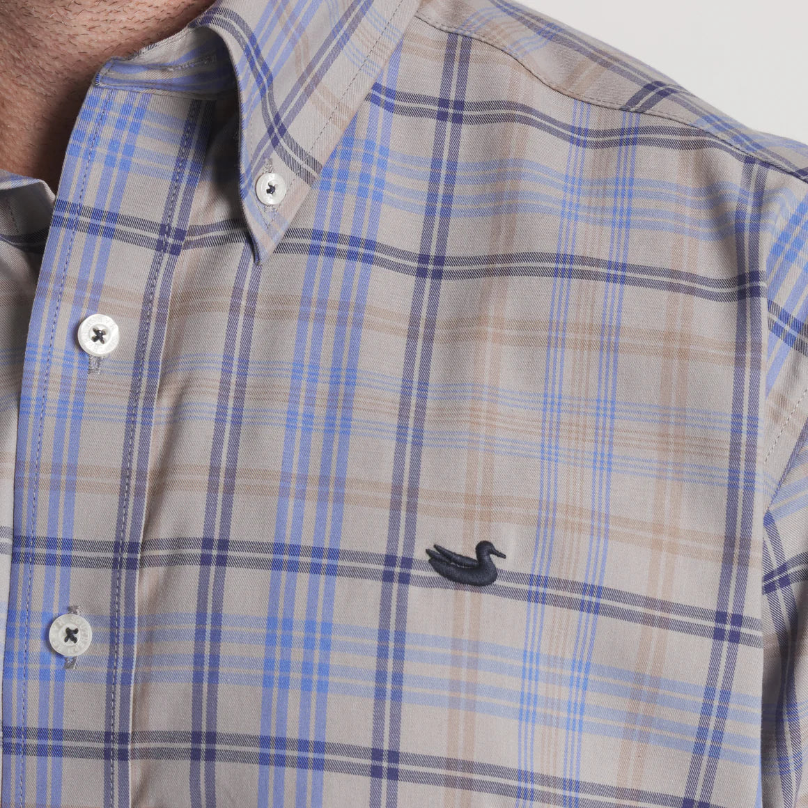 Barnstable Lines Performance Shirt in Light Grey/ Royal Blue By Southern Marsh