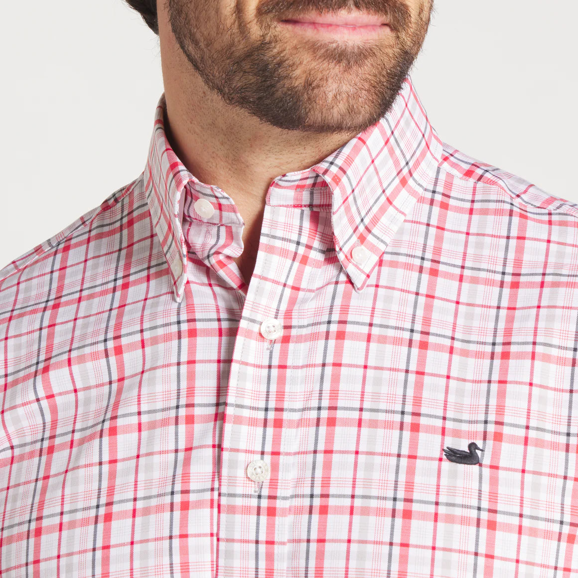 Van Buren Performance Grid Dress Shirt in Crimson & Light Gray by Southern Marsh