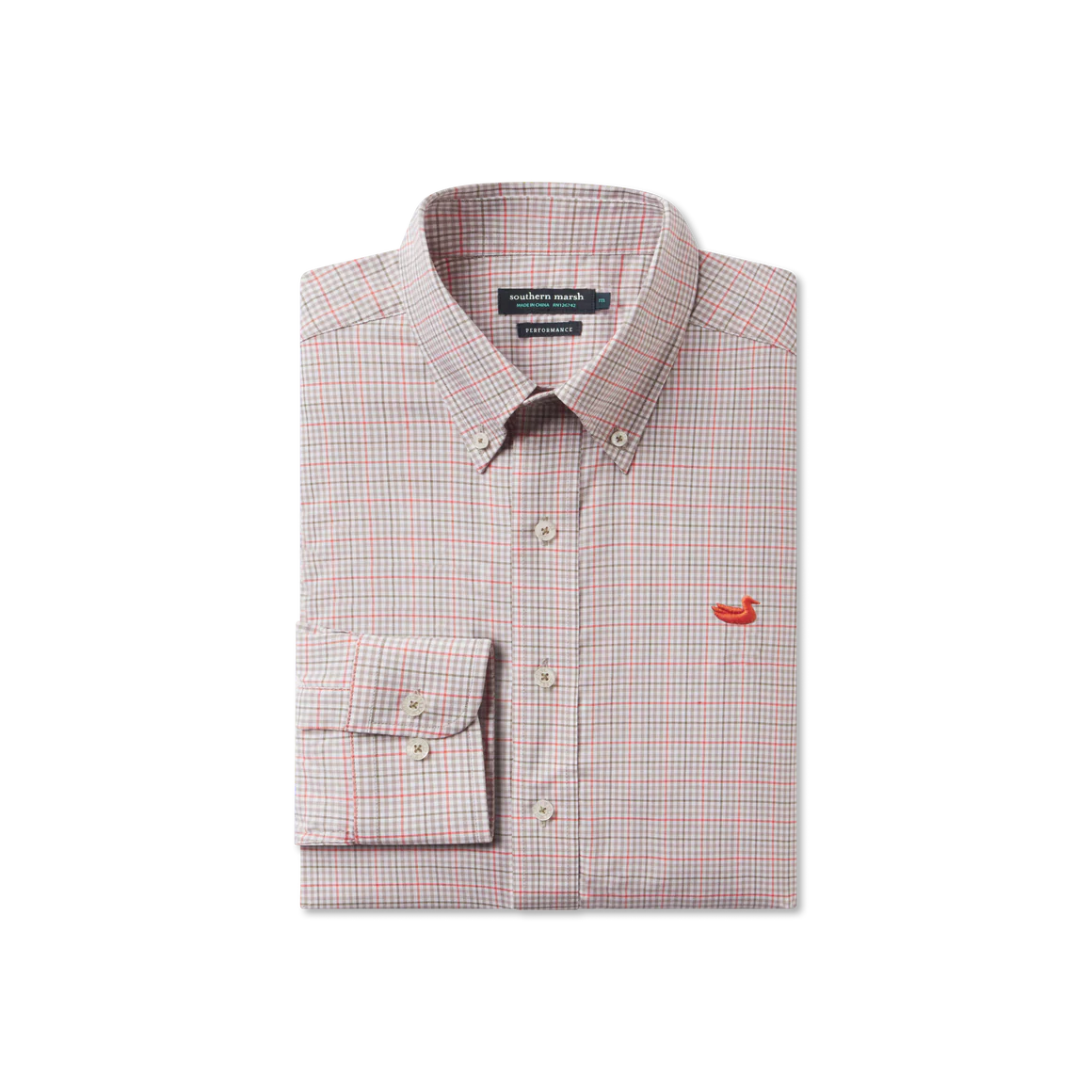 Dyer Performance Gingham Dress Shirt in Burnt Taupe and Dark Olive