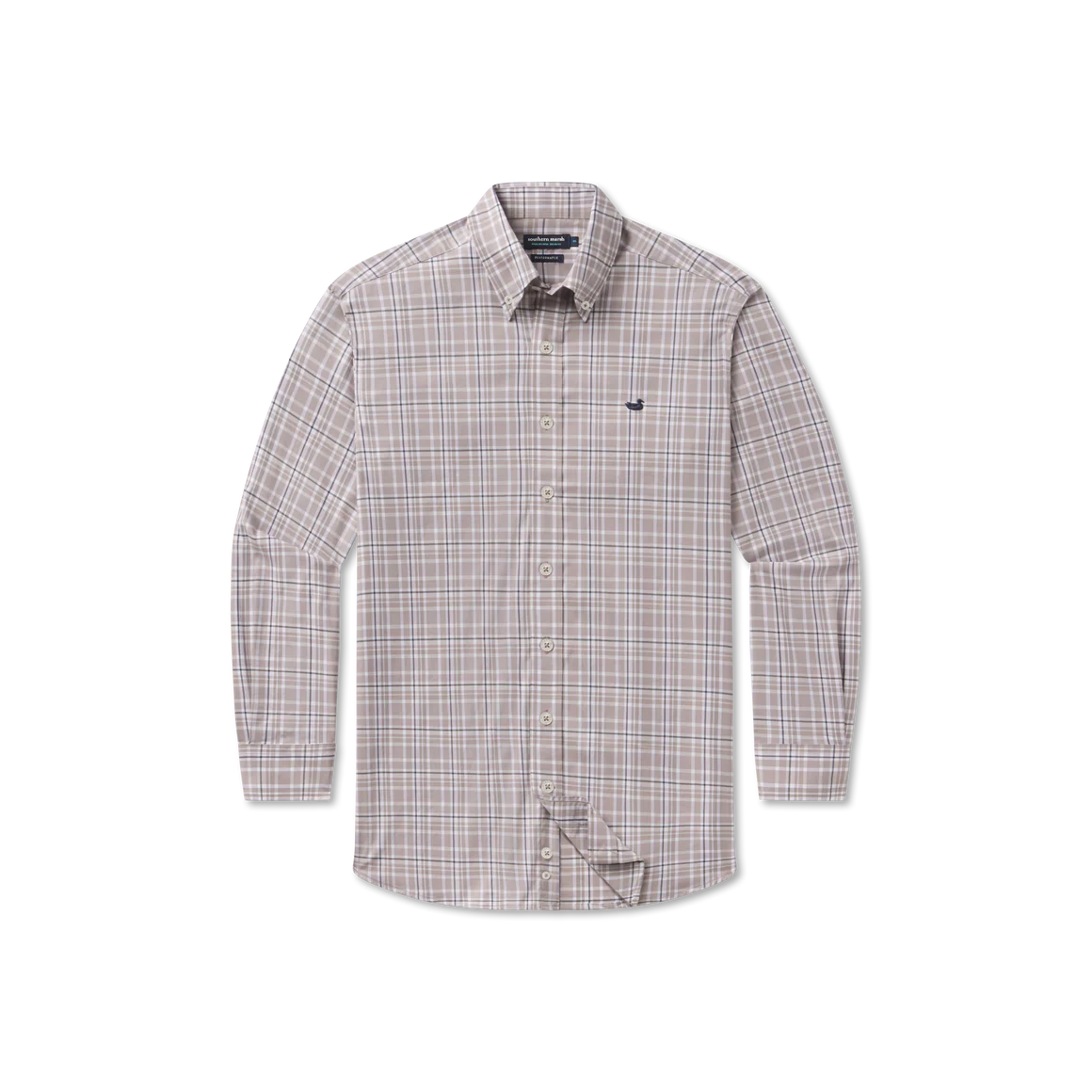 Grainger Performance Plaid Dress Shirt in Burnt Taupe & Navy