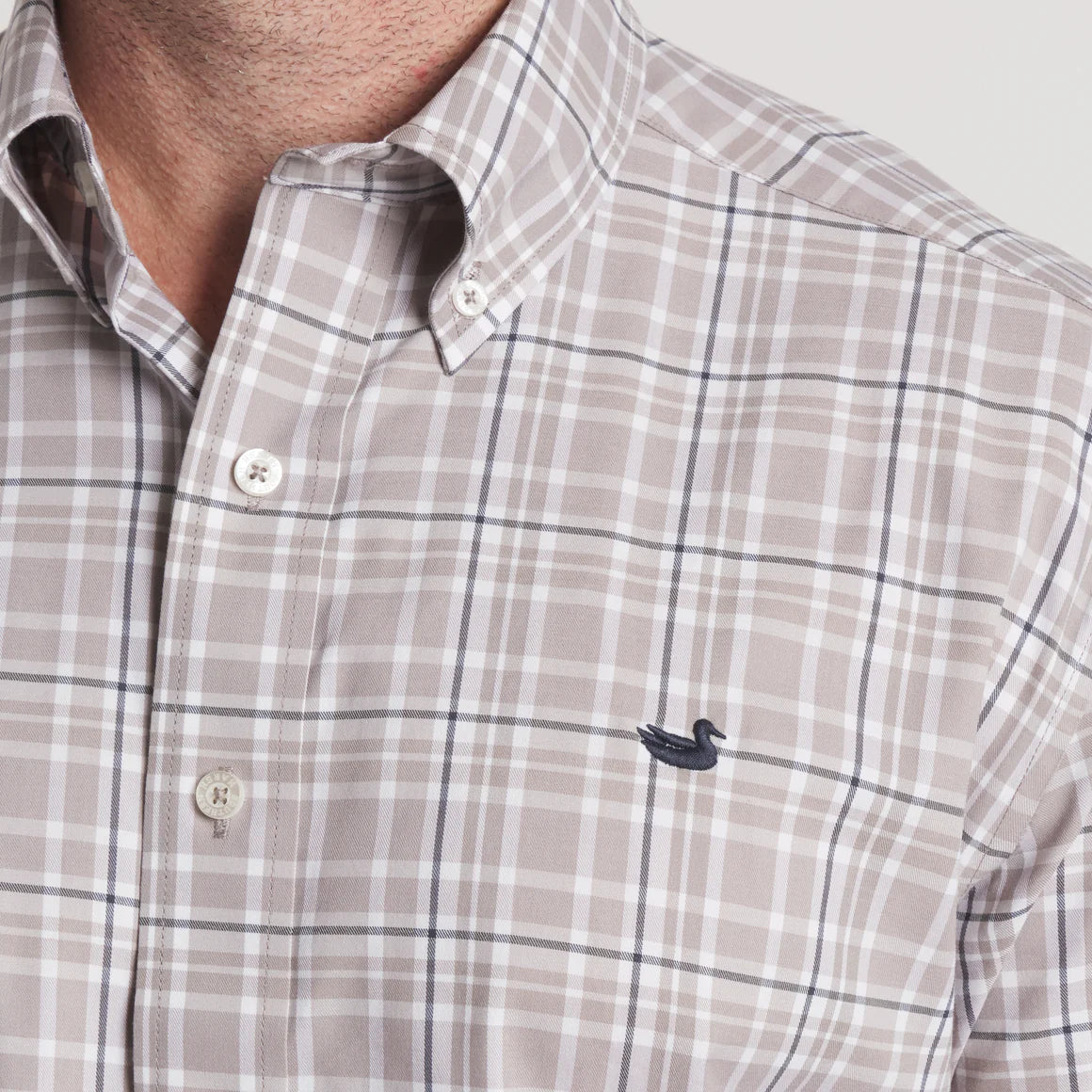 Grainger Performance Plaid Dress Shirt in Burnt Taupe & Navy