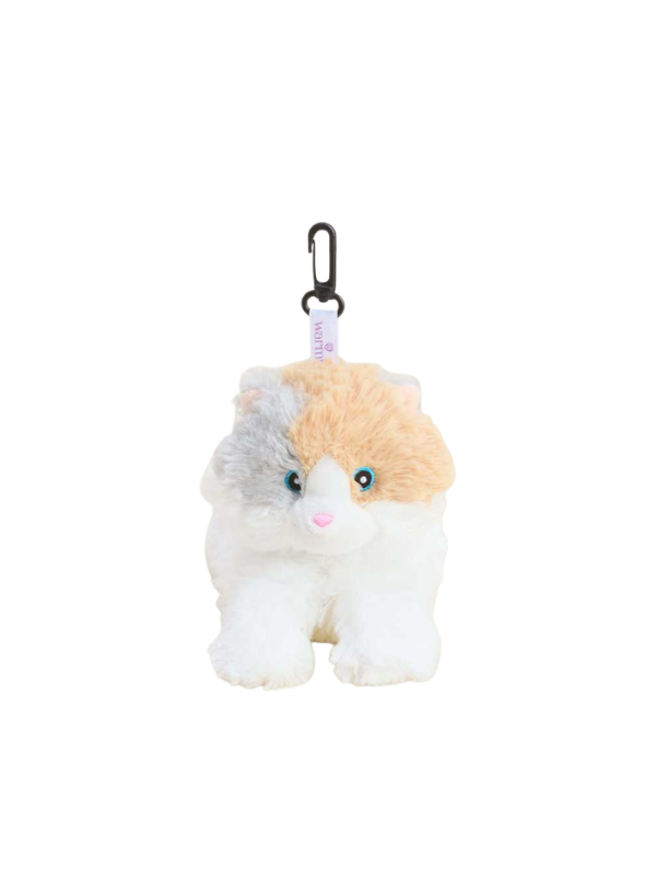 A fluffy cat-shaped plush keychain or bag charm.