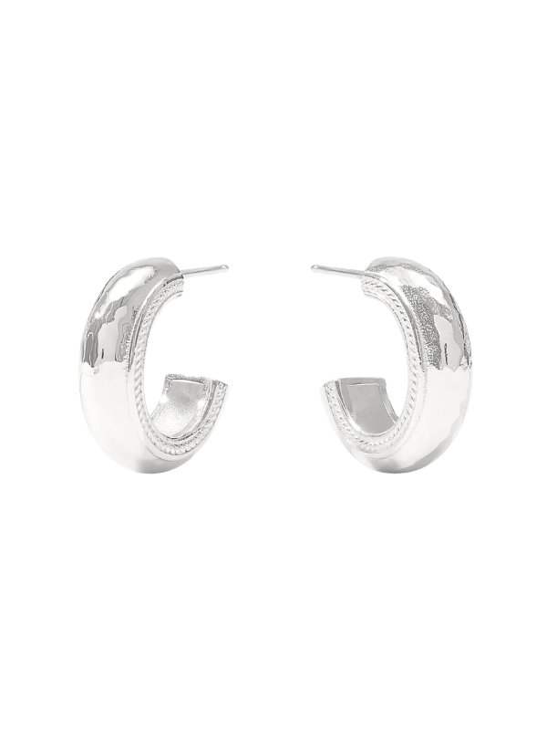 thick silver hammered hoops