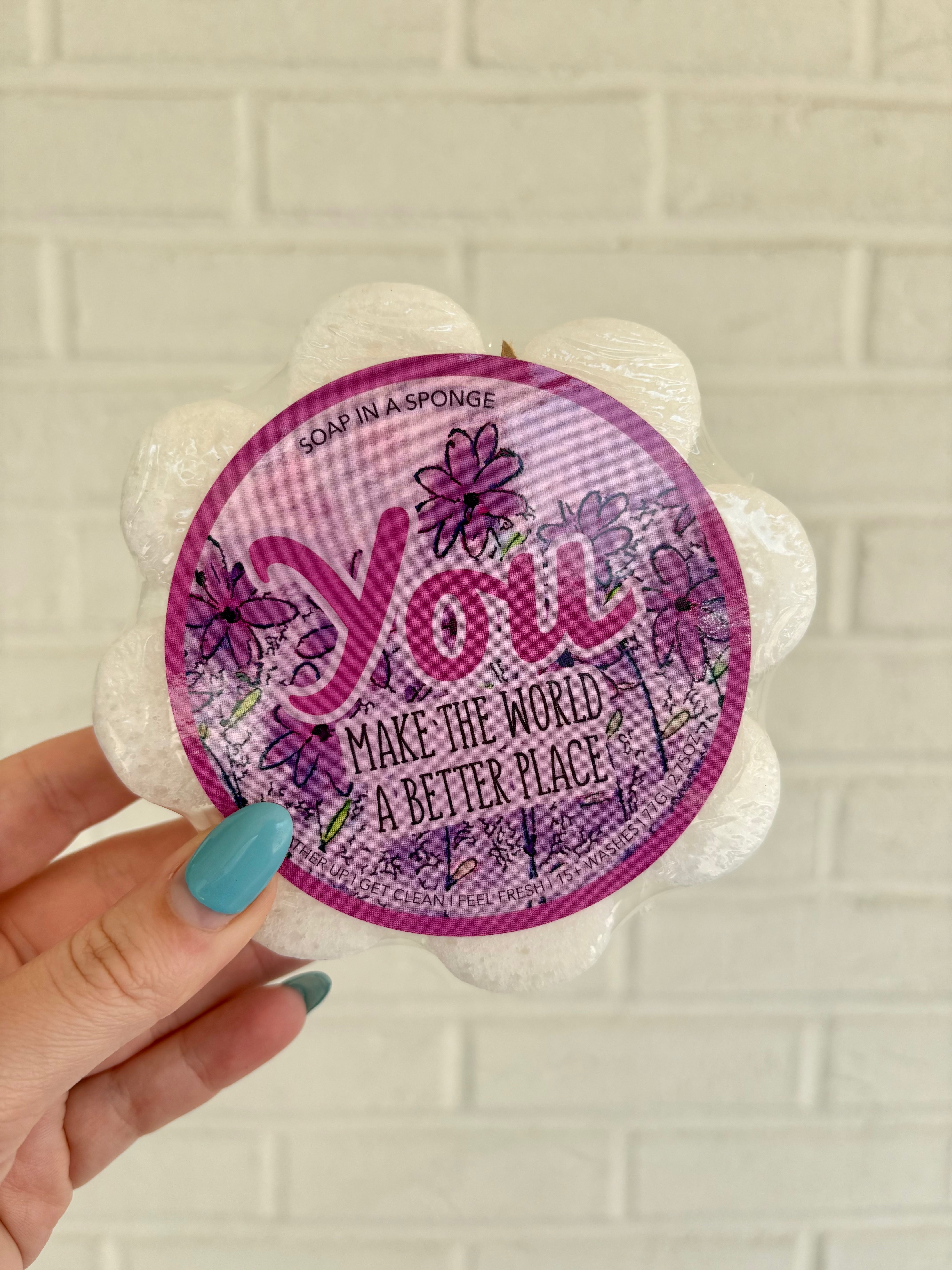 Caren You Make the World Shower Flower soap sponge