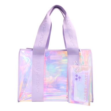 Holographic tote bag with 'Case-Mate' branding on a white background