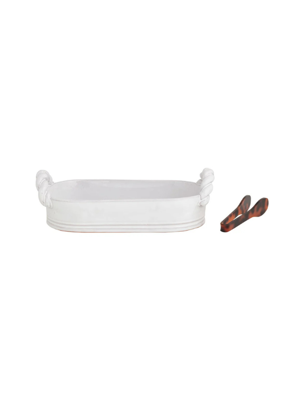 Ceramic Handle Bread Bowl with tongs