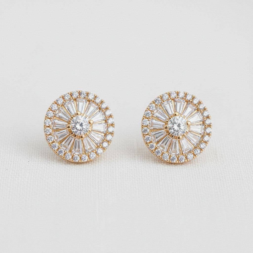 Circular gemstone stud earrings gold