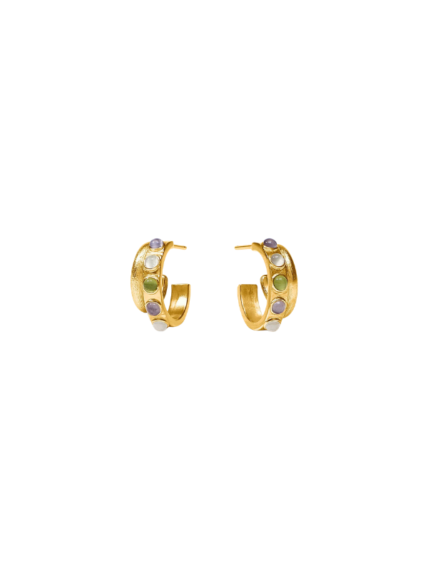 Gold with stones Cobblestone Double Hoop By Julie Vos