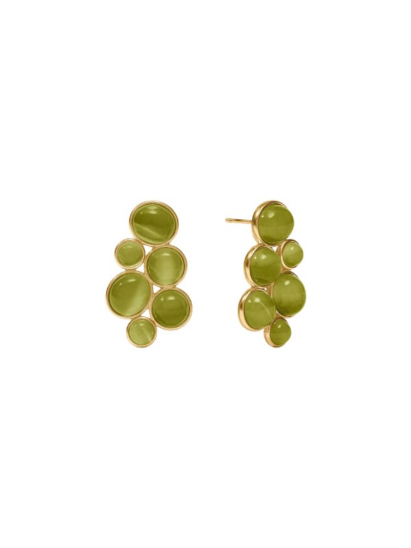 gold Cobblestone Statement Earring in Green Cat's Eye By Julie Vos
