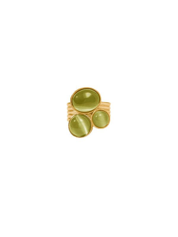 gold Cobblestone Statement Ring in Green Cat's Eye By Julie Vos