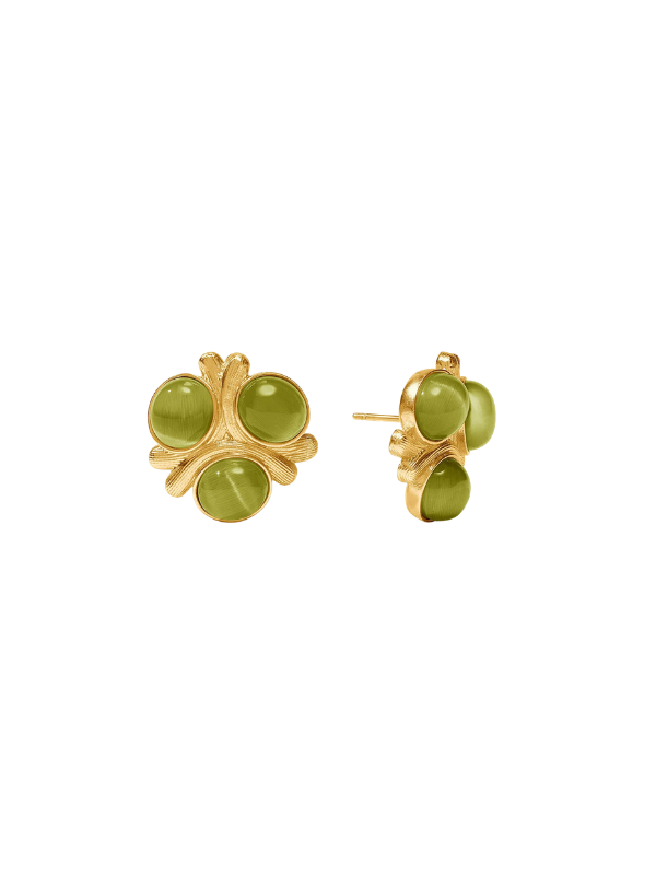 gold Cobblestone Statement Stud in Green Cat's Eye By Julie Vos