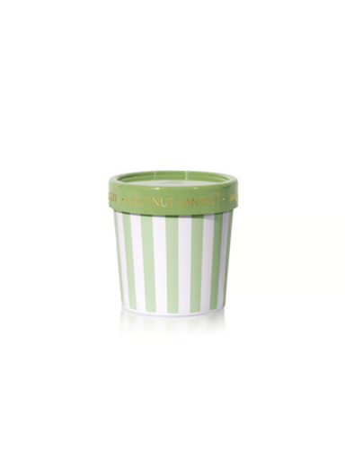 Green and White Striped Candle Coconut Santal