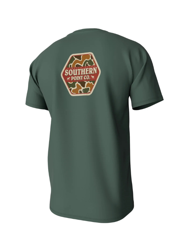 Camo Logo Short Sleeve Pocket Tee in Duck Green By Southern Point Co.