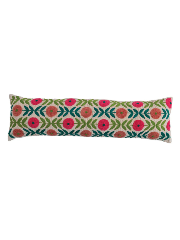 Flower Embroidered Cotton Pillow