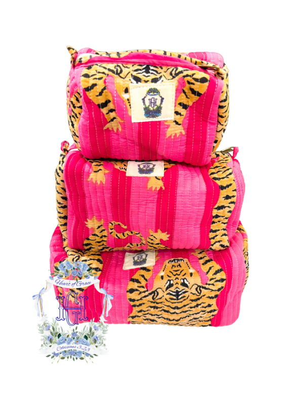 Eye of the Tiger Quilted Cosmetic Bags-set of 3
