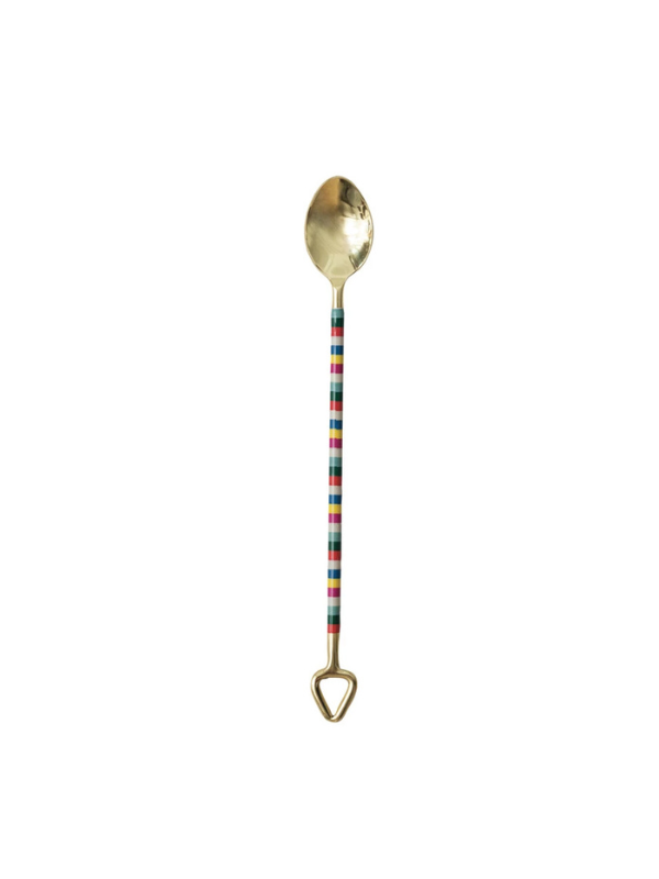 Stainless Steel Cocktail Spoon with Striped Handle