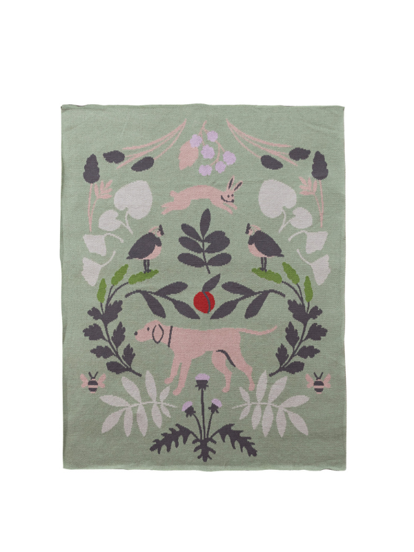 Cotton Knit Baby Blanket with Botanicals & Animals childrens