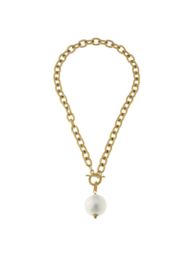 Cotton Pearl Detailing on Gold Toggle Link Necklace by Susan Shaw Chic