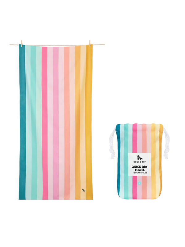 Colorful striped towel and quick dry bag