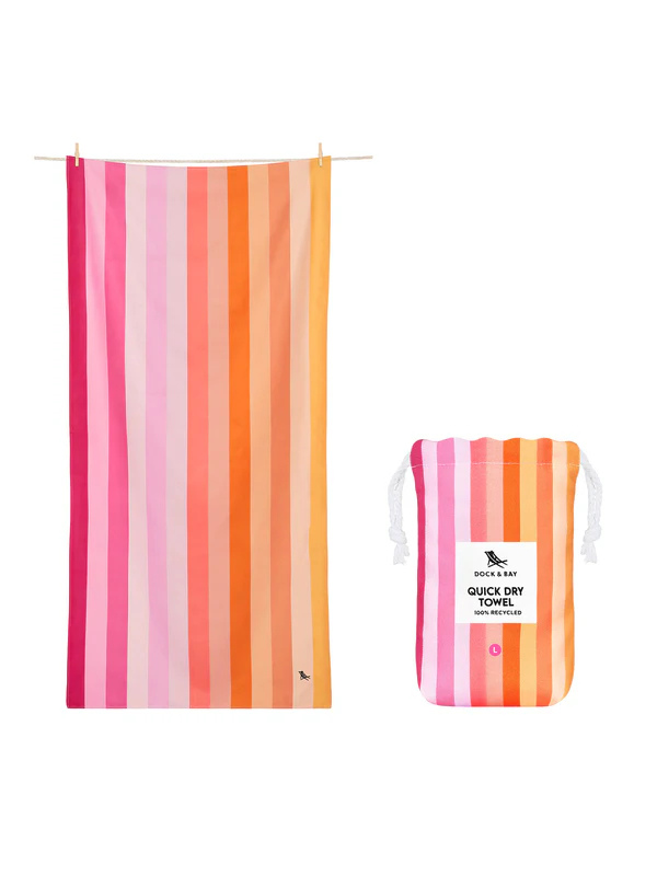 Quick drying colorful striped towel and pouch