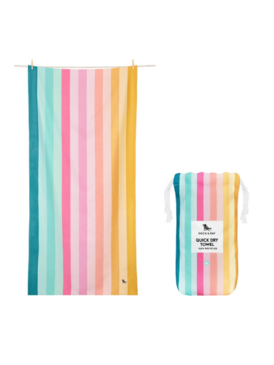 Colorful striped quick drying towel with bag 