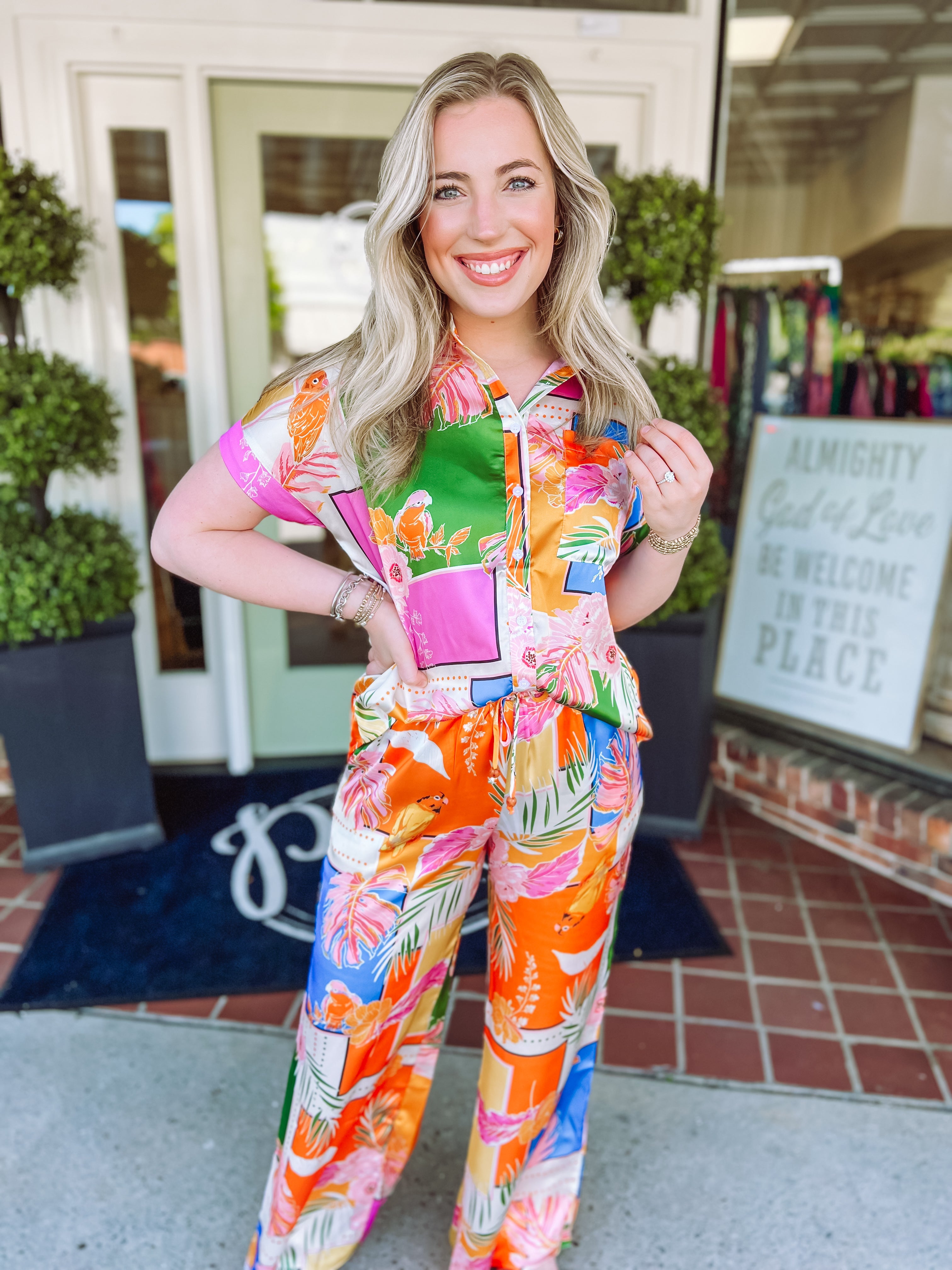 Tropical Satin Button Up Top by Karlie