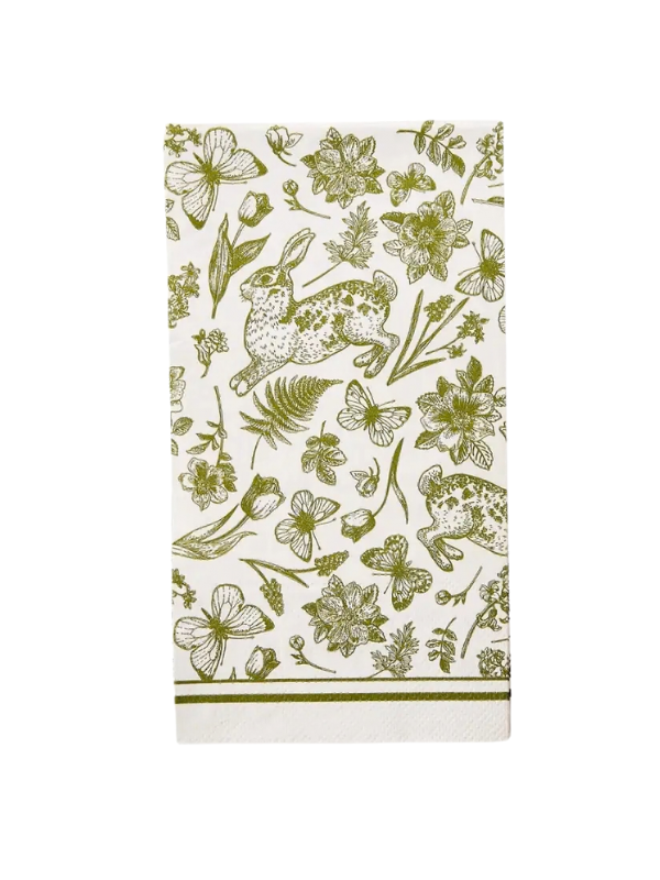 Green floral and animal patterned towel with green and white 