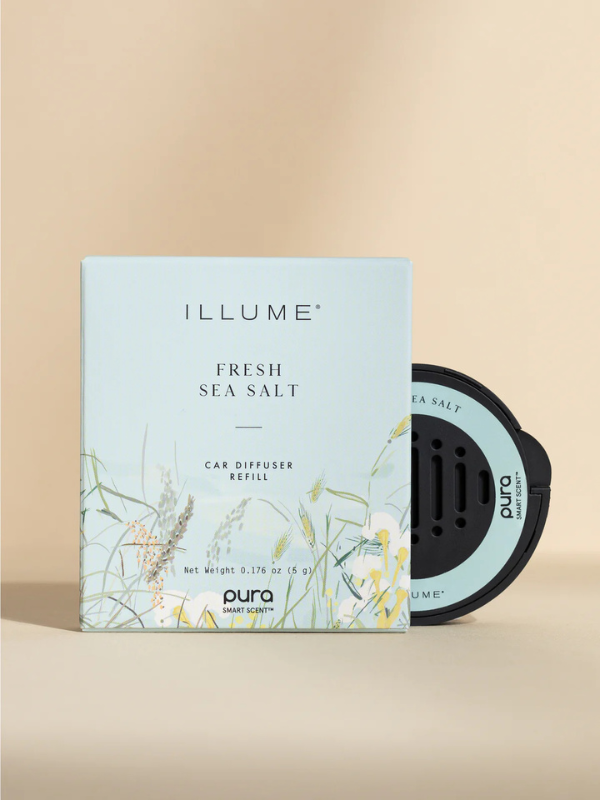 Car pura refill with notes of fresh green apple accord, watery sea salt, jasmine, muguet, rose, sweet cream, musk, and woods