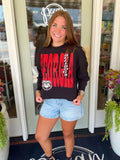 A black long-sleeve sweatshirt with large red 'GEORGIA' lettering and a bulldog graphic.