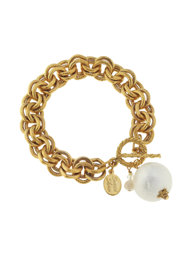 Gold Link Cotton Pearl Bracelet by Susan Shaw Chic