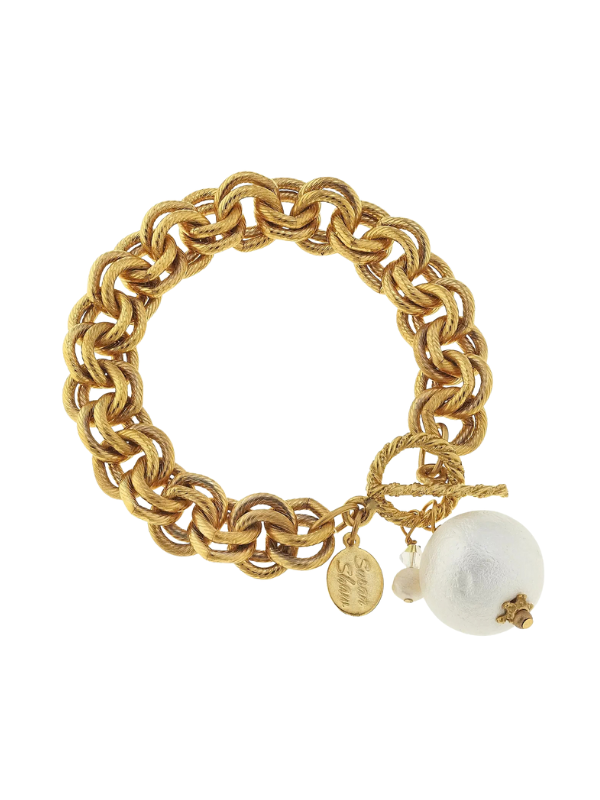 Gold Link Cotton Pearl Bracelet by Susan Shaw Chic