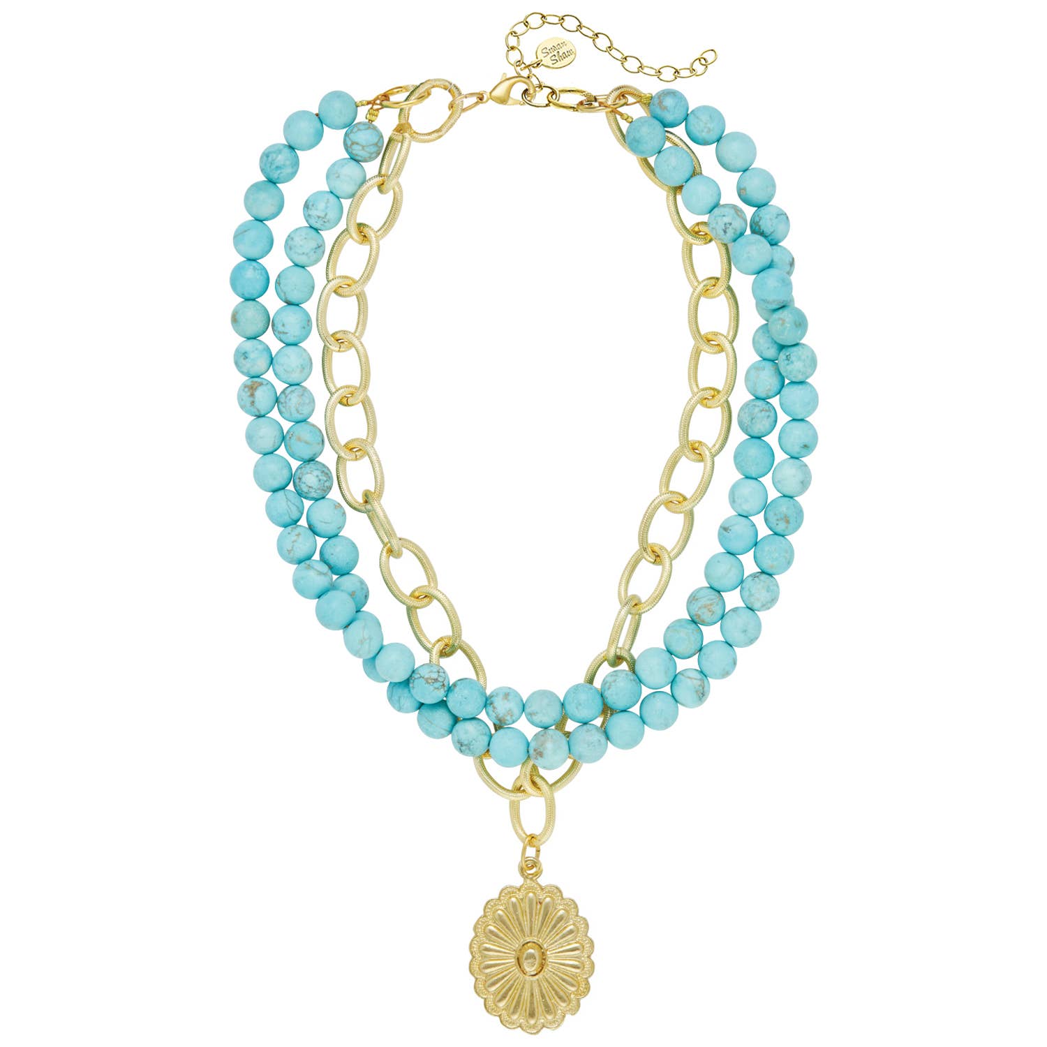 Gold Oval Concho & Turquoise Necklace