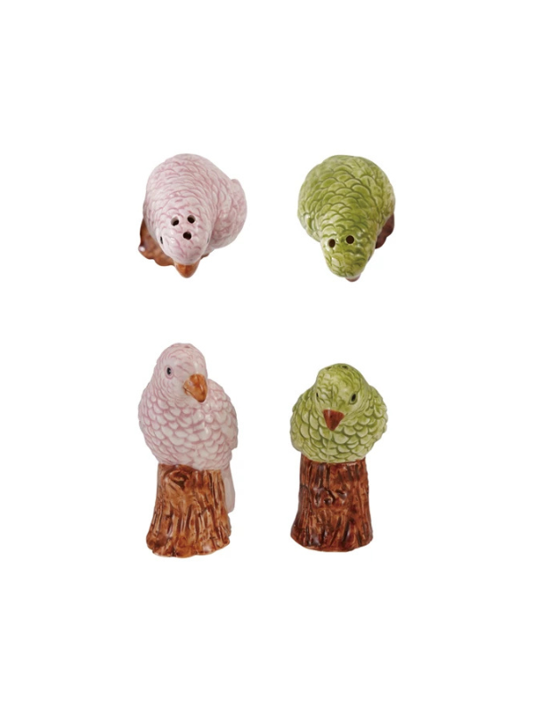 Hand-Painted Green and Pink Parrot Shaped Salt & Pepper Shakers, Set Of Two   birds