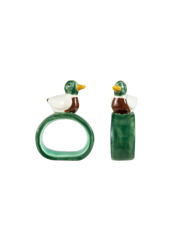 napkin rings with a mallard duck on top 
